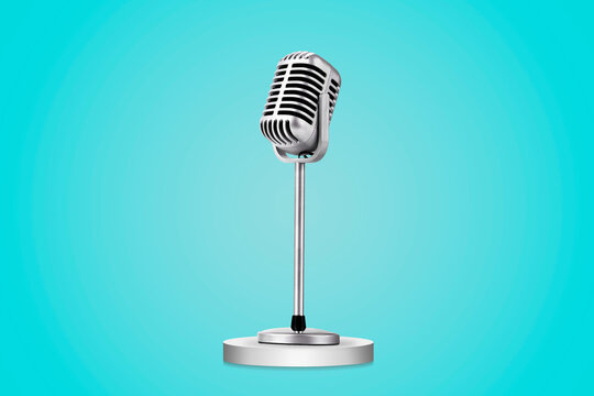 Retro style microphone isolated on blue background