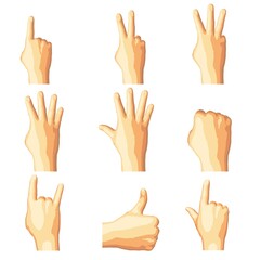 Realistic human hand gesture set in five tones.
