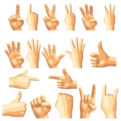 Realistic human hand gesture set in five tones.