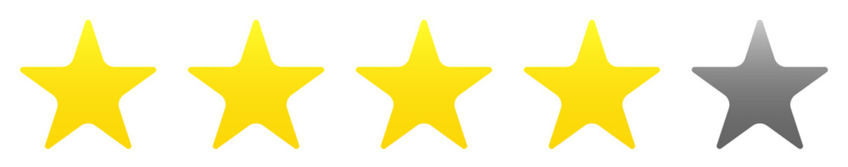Five stars product rating review.   Vector illustration icon of five golden stars for apps and websites.