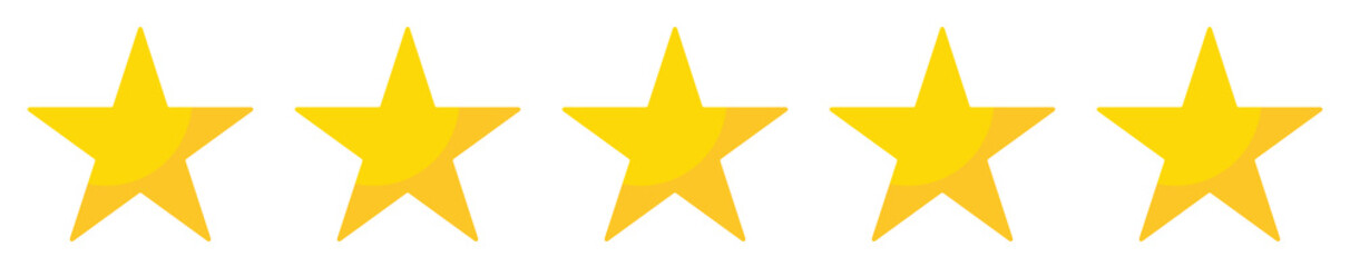 Five stars product rating review.  Flat vector icon for apps and websites. 