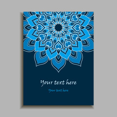 Blue color Invitation Card with  mandala ornament. Card template for Wedding invitation or Birthday greeting card. Vector illustration