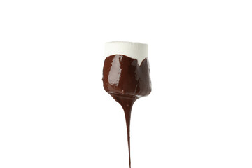 Marshmallow in chocolate sauce isolated on white background