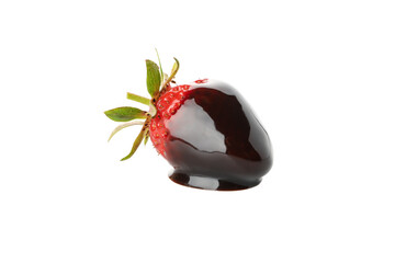 Chocolate fondue. Strawberry in chocolate sauce isolated on white background