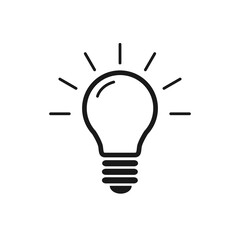 Light bulb flat vector icon isolated on white background. Idea sign, solution, thinking concept. Lighting Electric lamp.  Web site, UI. EPS