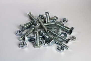 Steel bolts on a white background