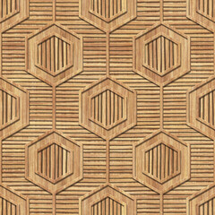 Fototapety  Wood seamless texture with motif pattern, stripes background, 3d illustration 