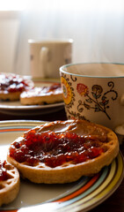 Belgian waffles and hot coffee cup