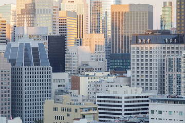 Fototapeta na wymiar San Francisco Financial District Close-up at Sunset, taken from Russian Hill. 