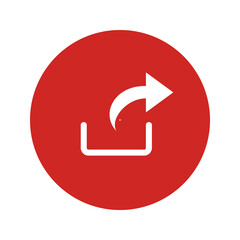 Share content icon. Upload media symbol. User interface button. Curved arrow for multimedia navigation. Networking. Send. Web and mobile app. Simple arrow from base. Vector. Circle background.
