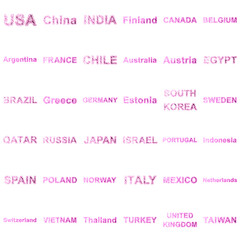 Collection of names of the countries. Illustration.