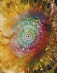 Abstract Mandala wallpaper. Textured boho design for meditative background. Made for wellness, concentration, yoga. 