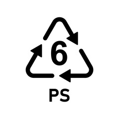 Plastic recycle symbol PS 6 vector icon. Plastic recycling code PS 6.