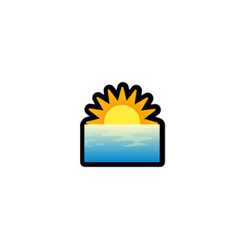 Sunrise Vector Icon. Isolated Sun Cartoon Style Emoji, Emoticon  Illustration	