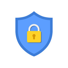 Vector shield with padlock icon design isolated on white background.