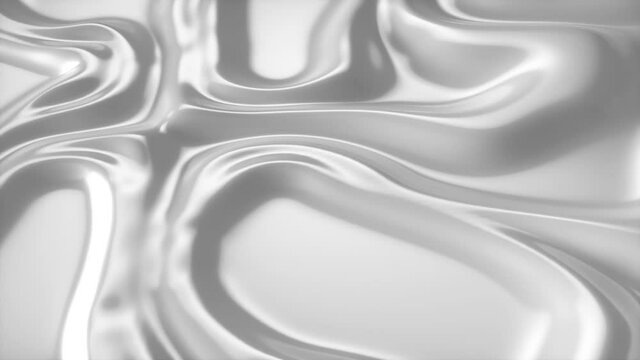 3D moving wave with silver bubbles surface. 3D rendering of foil wave with metallic reflectance, animation of waves and ripples, fashion textile material. 4K loop animation with trendy vibrant