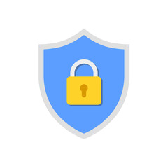 Vector shield with padlock icon design isolated on white background.