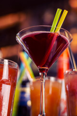 refreshing colorful drinks close up