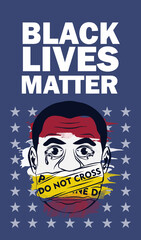 black lives matter poster blackman gagged by police line do not cross tape and crying for help so much pain because of racism and discrimination