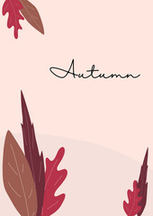 Autumn posters and postcards. Orange and red leaves for the background.