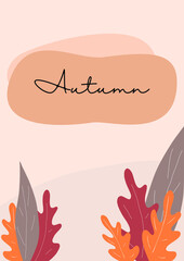 Autumn posters and postcards. Orange and red leaves for the background.