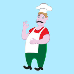 Fat and cheerful mustachioed chef.