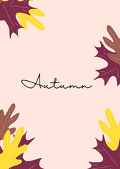 Autumn posters and postcards. Orange and red leaves for the background.