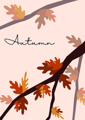 Autumn posters and postcards. Orange and red leaves for the background.
