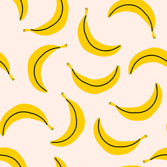 Fototapeta na wymiar Yellow ripe banana tropical fruit seamless pattern