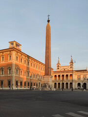 San Giovanni square in Rome without people at the sunset