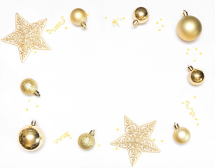 Fototapeta na wymiar Christmas tree toys Golden on a white background