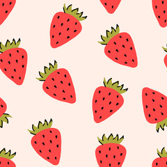 Wild or garden strawberry fruit, red berry seamless pattern