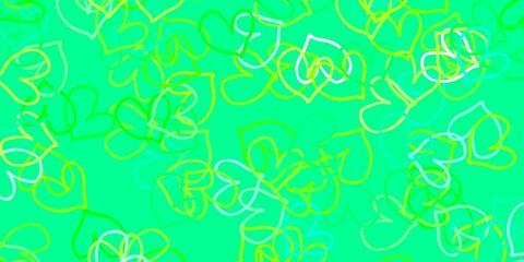 Light Green, Yellow vector template with doodle hearts.