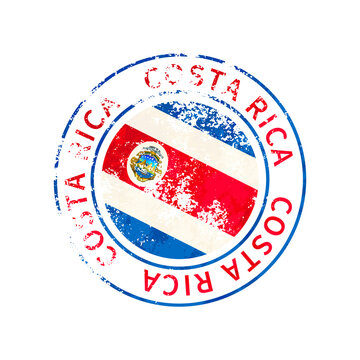 Costa rica sign, vintage grunge imprint with flag on white