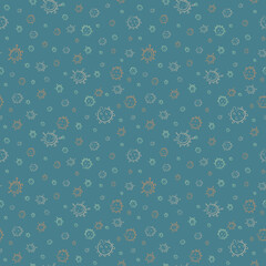 Coronavirus seamless pattern. Endless gray background with molecules of Covid-19. Hand-drawn backdrop. Epidemic, pandemic, disease, Wuhan virus, quarantine.
Vector illustration