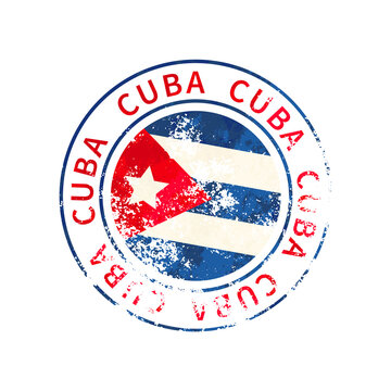 Cuba sign, vintage grunge imprint with flag on white