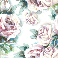 Roses Seamless Pattern. Watercolor Illustration.