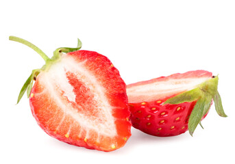 Fresh strawberry two halves on a white background. Isolated