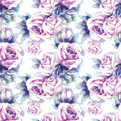 Fototapeta na wymiar Roses Seamless Pattern. Watercolor Illustration.