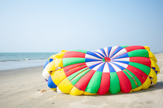 Parasailing in the blue sky of Cox's Bazar