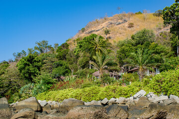 Tropical Andamand sea beach at Phuket, Thailand. Island look like turtle. South of Thailand with a relax atmosphere and beautiful beach where suitable for travel and enjoy holiday trip.