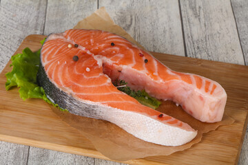 Raw salmon steak - ready for grill