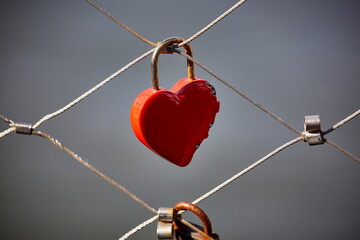 locked red heart love symbol chain