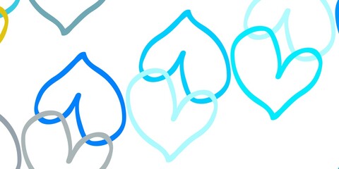 Light Blue, Yellow vector background with hearts.