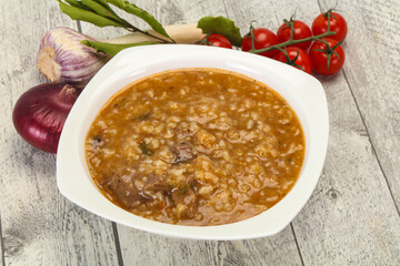 Caucasian Kharcho soup with beef meat