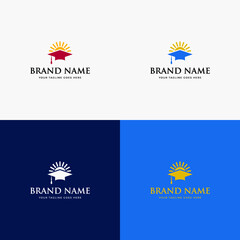 Sunrise graduation cap abstract modern university logo design vector template. Diploma, school, college logo design.