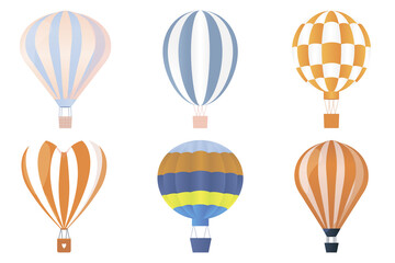 Flat hot air balloon set. Colorful festival hot air balloon. Cartoon vector illustration