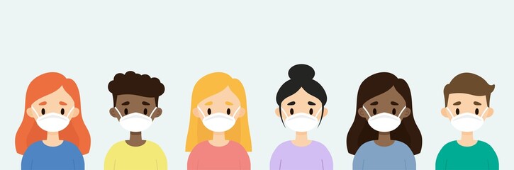 Group of young people wearing masks to protect from viruses and bacteria