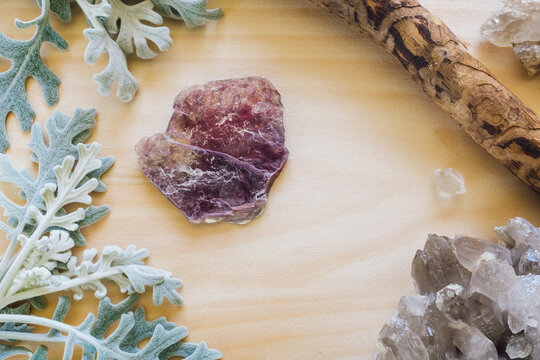 Lepidolite with Dusty Miller and Quartz Cluster