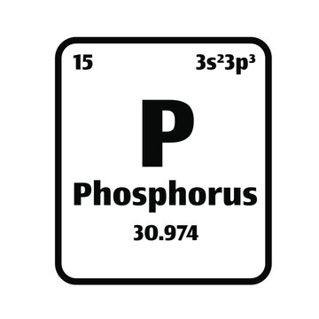 Phosphorus (P) button on black and white background on the periodic table of elements with atomic number or a chemistry science concept or experiment.	